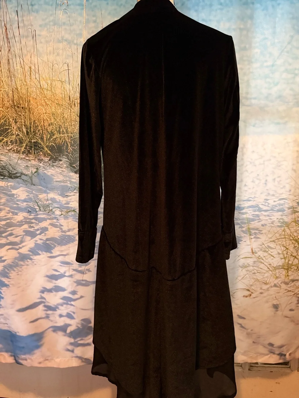 Women's Black Velvet Open-Front Drape Jacket
